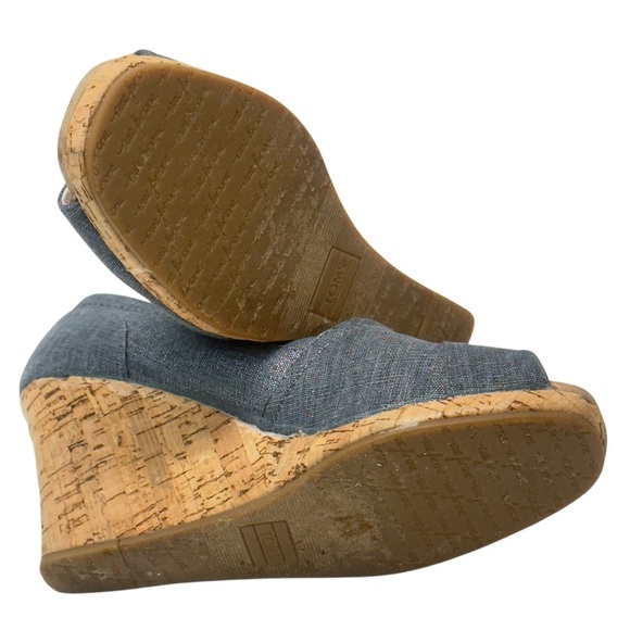 Toms Blue and Tan Cork Peep Toe Wedge Espadrilles - Picture 10 of 12